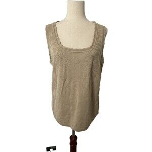 Chico’s Women Neutral Beige Knit Tank Top Sleeveless Floral Size 2 L NWT Boho